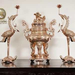 Bộ tam sự hạc Kim Bảo mạ bạc vàng