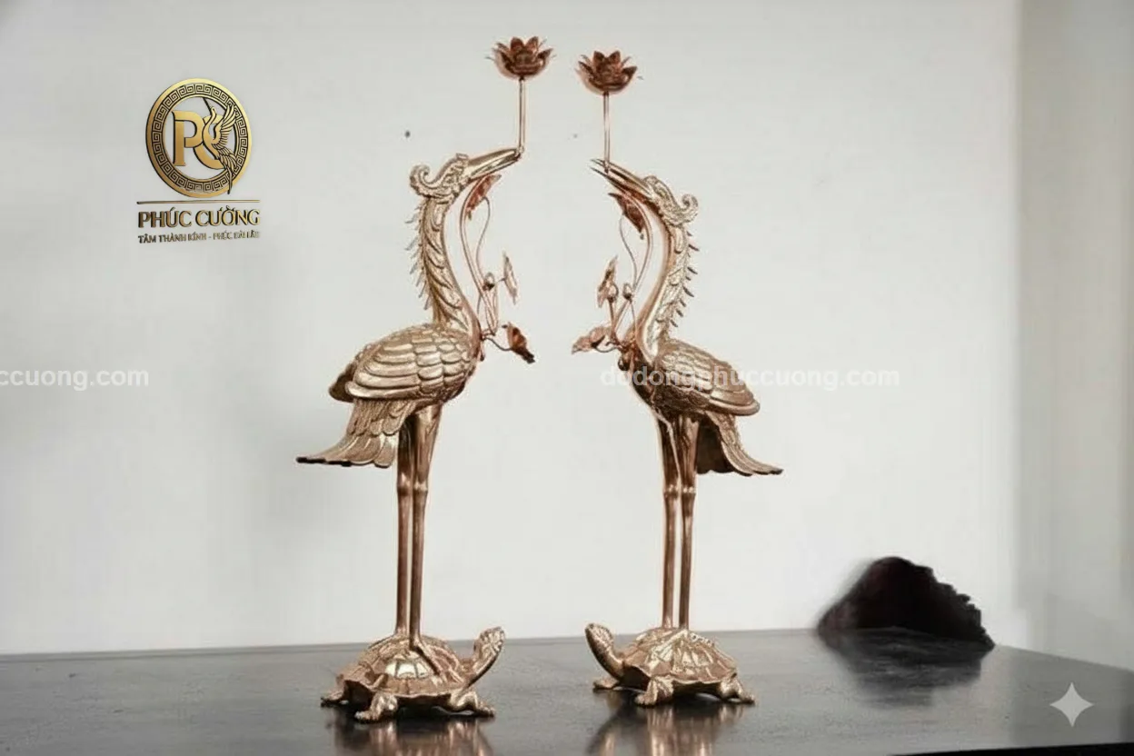 Bộ tam sự hạc Kim Bảo mạ bạc vàng