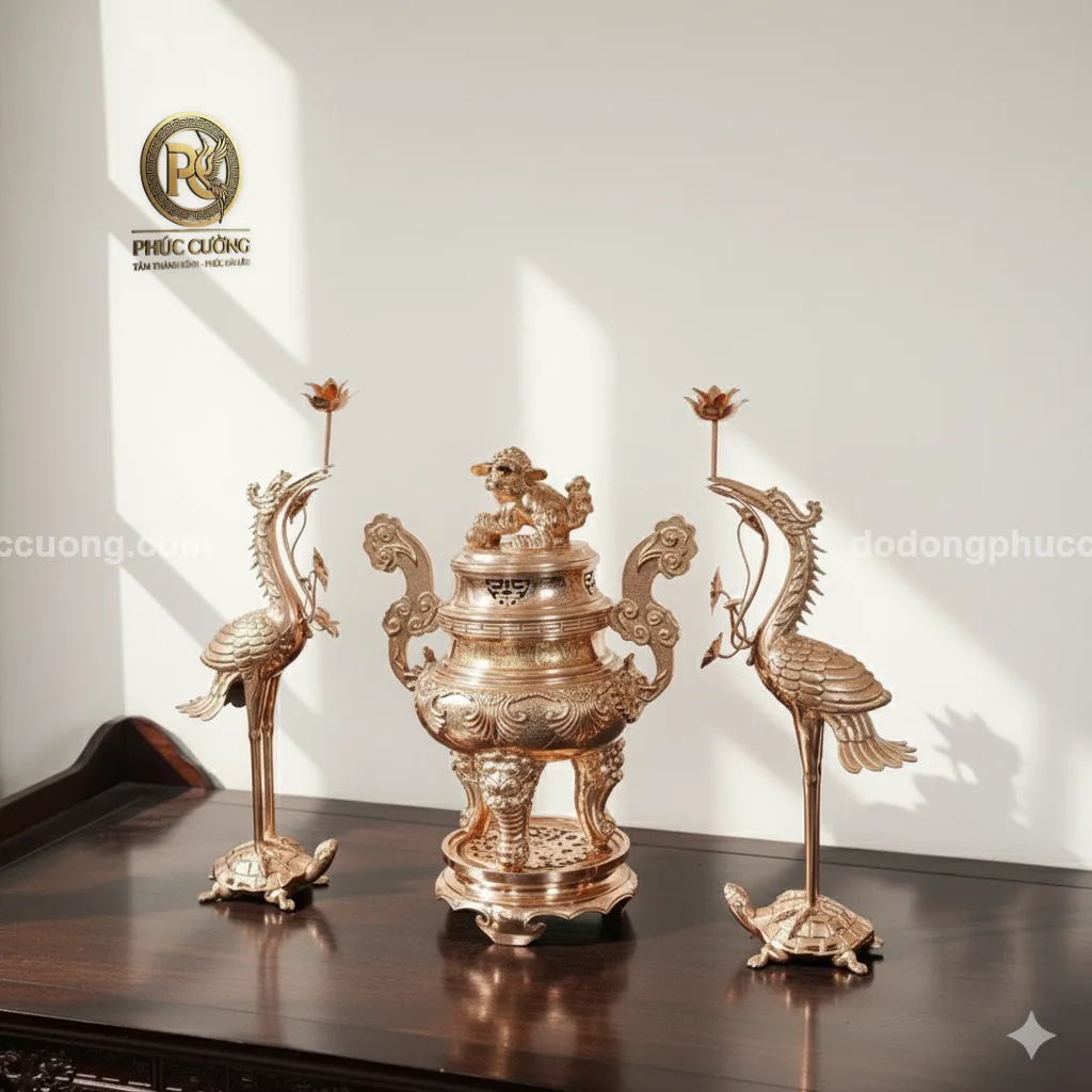 Bộ tam sự hạc Kim Bảo mạ bạc vàng