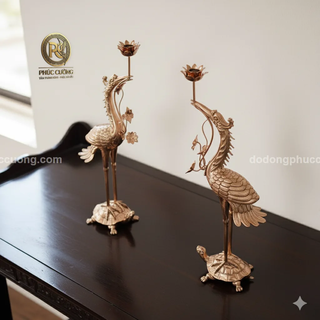 Bộ tam sự hạc Kim Bảo mạ bạc vàng