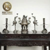 Bộ ngũ sự song long bằng đồng đỏ cao 70cm khảm ngũ sắc