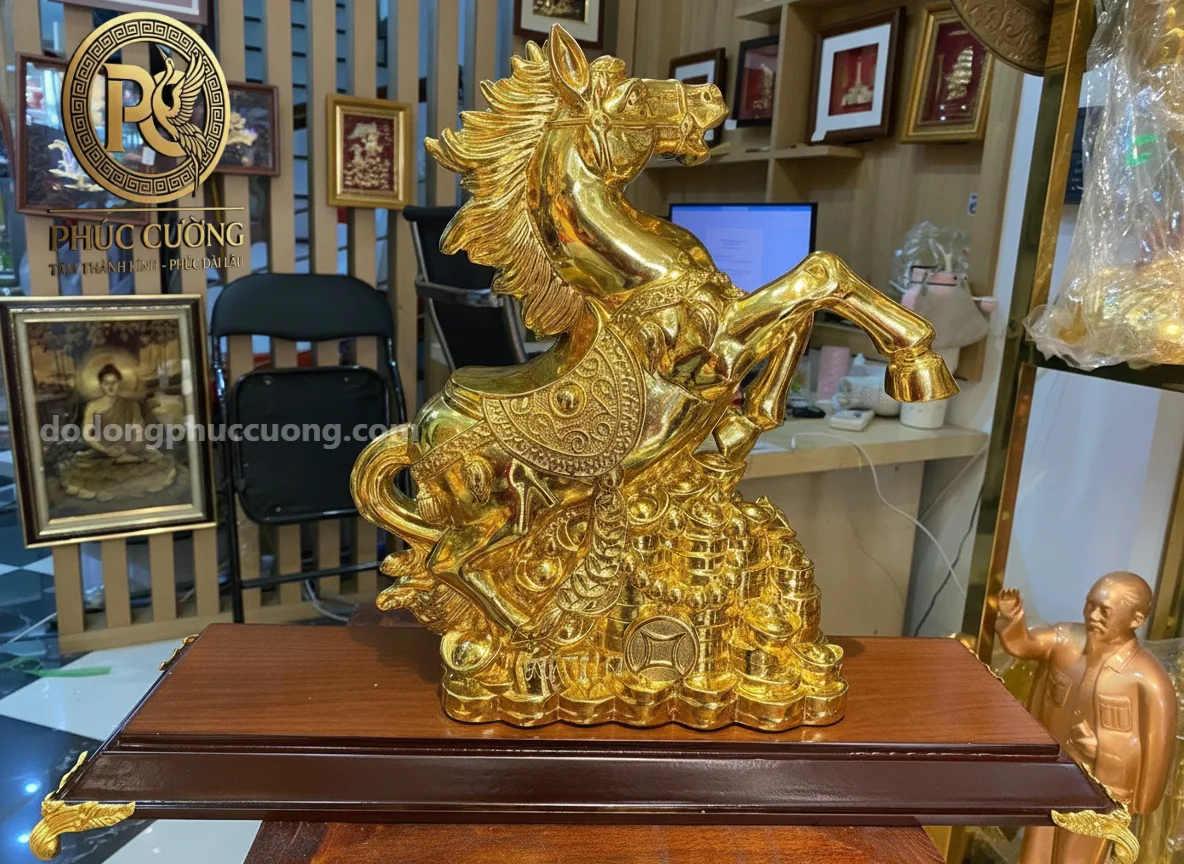 Tượng ngựa phong thủy bằng đồng dát vàng nano