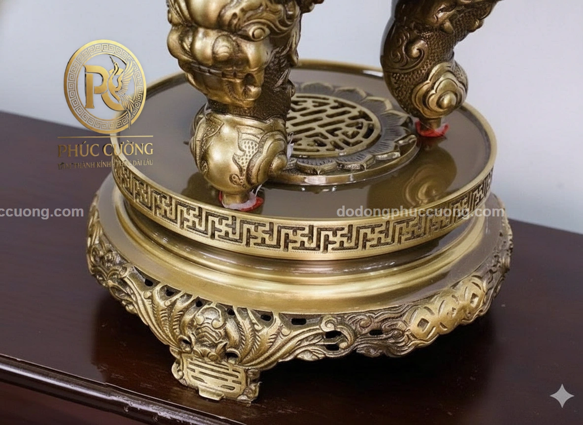 Bộ ngũ sự Phụng Gia Tiên Tứ Linh màu hun cổ kèm phụ kiện