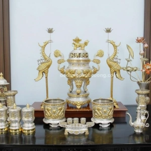 Bộ tam sự hạc Kim Bảo mạ bạc vàng