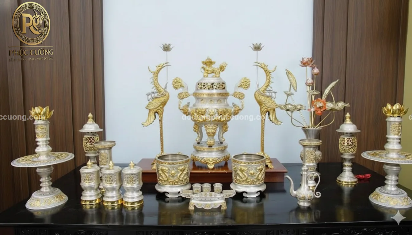 Bộ tam sự hạc Kim Bảo mạ bạc vàng