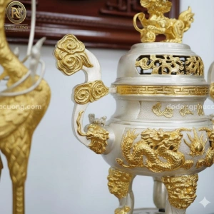 Bộ tam sự hạc Kim Bảo mạ bạc vàng