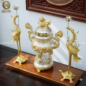 Bộ tam sự hạc Kim Bảo mạ bạc vàng