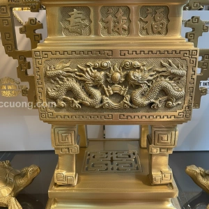 Ngũ sự đỉnh đồng cát tút vuông cao 63cm hạc thẳn