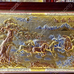 Tranh đồng phong thủy dát vàng 24k Mã đáo thành công