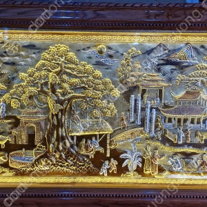 Tranh đồng phong thủy dát vàng 24k Ngọc Đường Phúc Quý