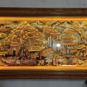 Tranh đồng phong thủy dát vàng 24k Cội Nguồn Quê Hương