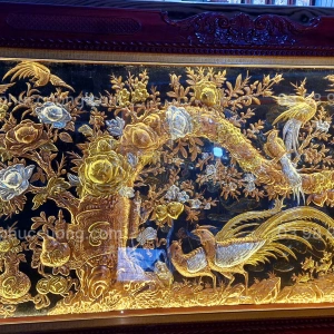 Tranh đồng phong thủy dát vàng 24k Song Kê Vinh Hoa Phú Quý