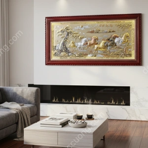 Tranh đồng phong thủy dát vàng 24k Mã đáo thành công