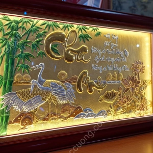 Tranh đồng phong thủy dát vàng 24k Công Cha Nghĩa Mẹ