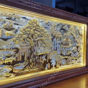 Tranh đồng phong thủy dát vàng 24k Ngọc Đường Phúc Quý