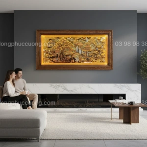 Tranh đồng phong thủy dát vàng 24k Cội Nguồn Quê Hương