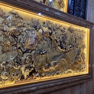 Tranh đồng phong thủy dát vàng 24k Song Kê Vinh Hoa Phú Quý