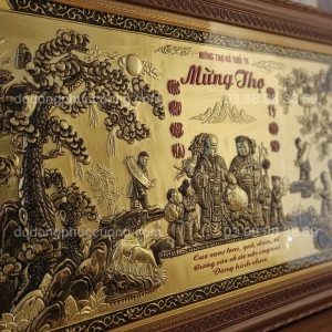 Tranh đồng phong thủy dát vàng 24k Mừng Thọ Phúc Như Đông Hải - Thọ Tỷ Nam Sơn