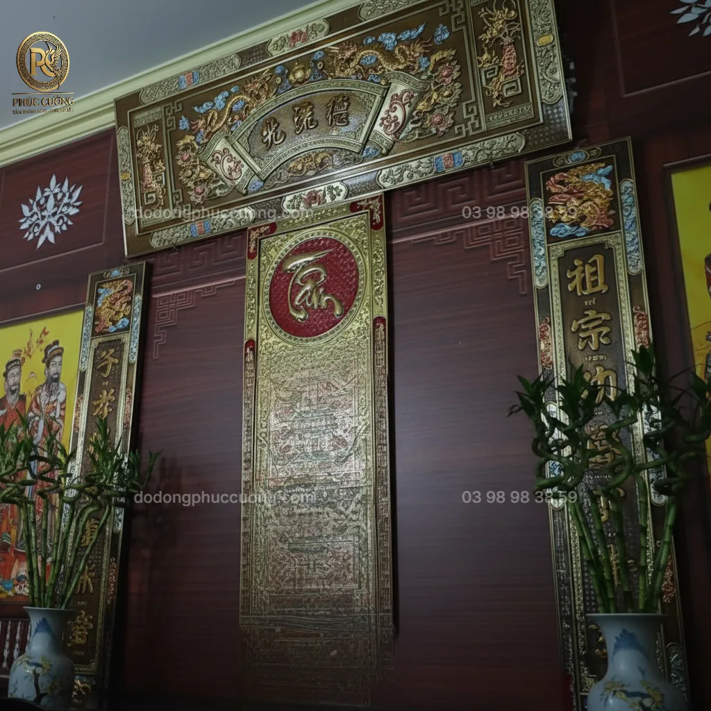 Tranh Đồng Thờ Cúng Cuốn Thư Câu Đối