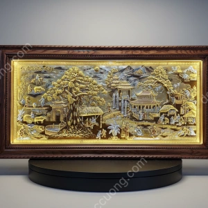 Tranh đồng phong thủy dát vàng 24k Cội nguồn quê hương