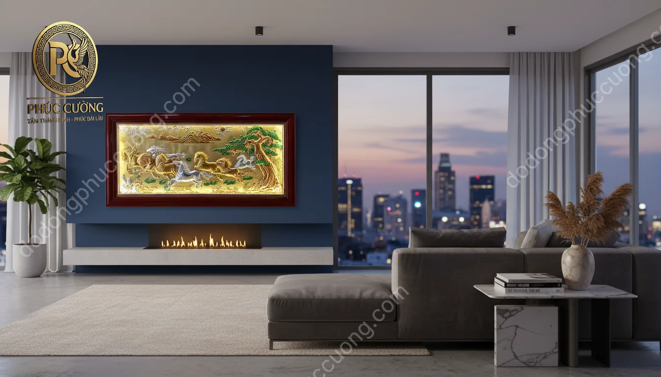Tranh đồng phong thủy dát vàng 24k Mã đáo thành công