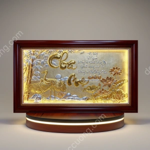 Tranh đồng phong thủy dát vàng 24k Công Cha Nghĩa Mẹ