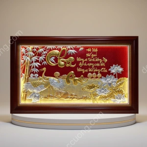 Tranh đồng phong thủy dát vàng 24k Công Cha Nghĩa Mẹ
