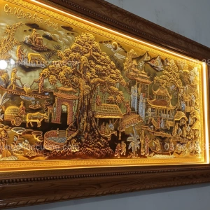 Tranh đồng phong thủy dát vàng 24k Cội Nguồn Quê Hương