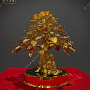 Bồ đề dát vàng 24k kèm tượng phật Cao 25cm