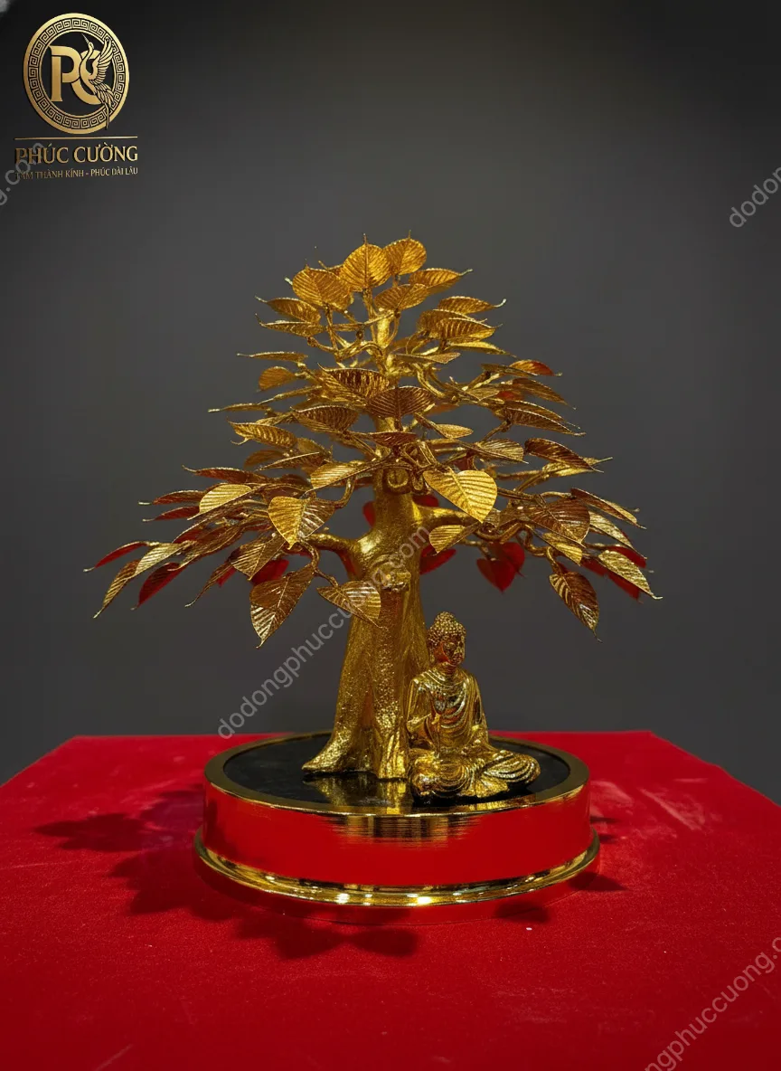 Bồ đề dát vàng 24k kèm tượng phật Cao 25cm