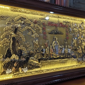 Tranh đồng phong thủy dát vàng 24k Mừng Thọ Phúc Như Đông Hải - Thọ Tỷ Nam Sơn