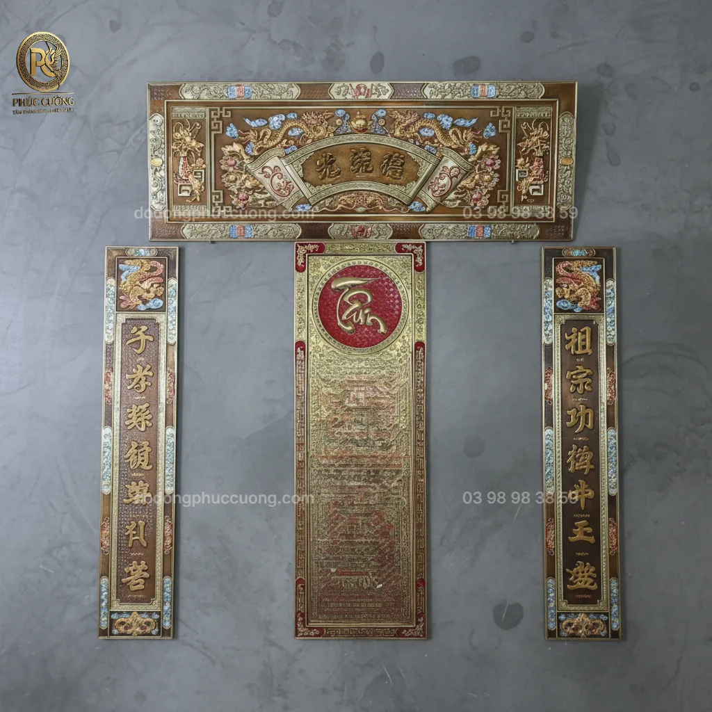 Tranh Đồng Thờ Cúng Cuốn Thư Câu Đối