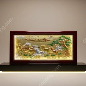 Tranh đồng phong thủy dát vàng 24k Mã đáo thành công