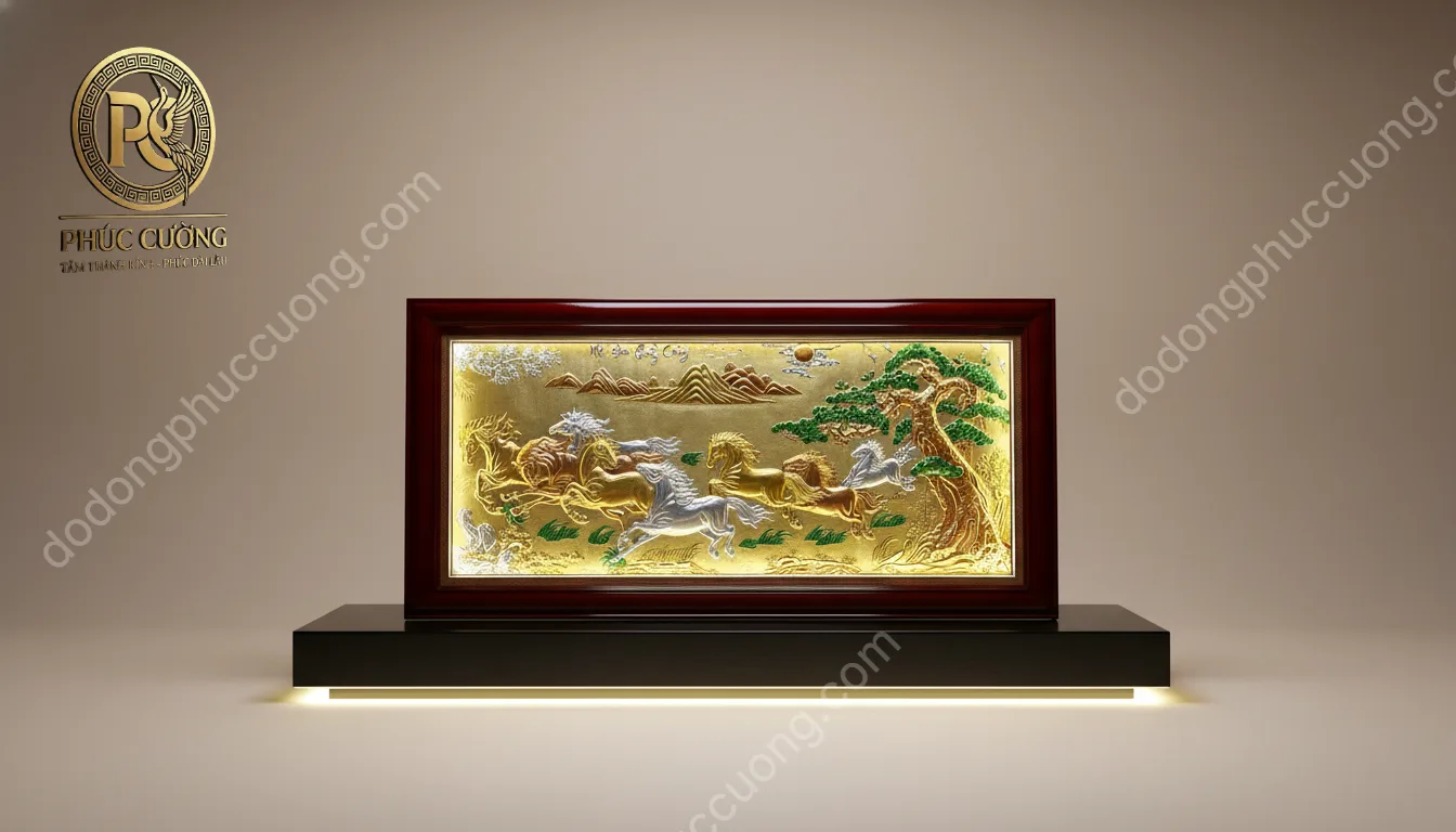 Tranh đồng phong thủy dát vàng 24k Mã đáo thành công