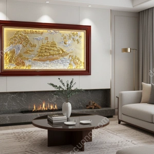 Tranh đồng phong thủy dát vàng 24k Thuận Buồm Xuôi Gió
