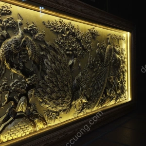 Tranh đồng phong thủy dát vàng 24k Ngọc Đường Phúc Quý