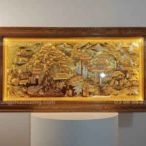 Tranh đồng phong thủy dát vàng 24k Cội Nguồn Quê Hương