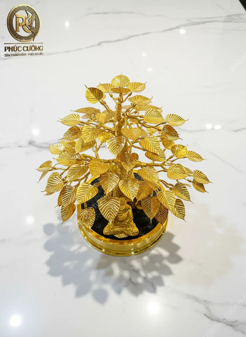 Bồ đề dát vàng 24k kèm tượng phật Cao 25cm