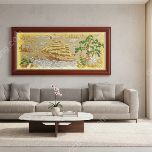 Tranh đồng phong thủy dát vàng 24k Thuận buồm xuôi gió