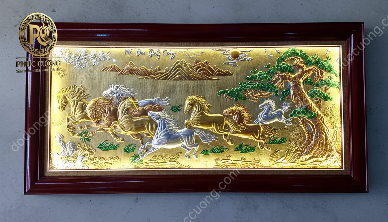 Tranh đồng phong thủy dát vàng 24k Mã đáo thành công