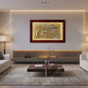 Tranh đồng phong thủy dát vàng 24k Mã đáo thành công