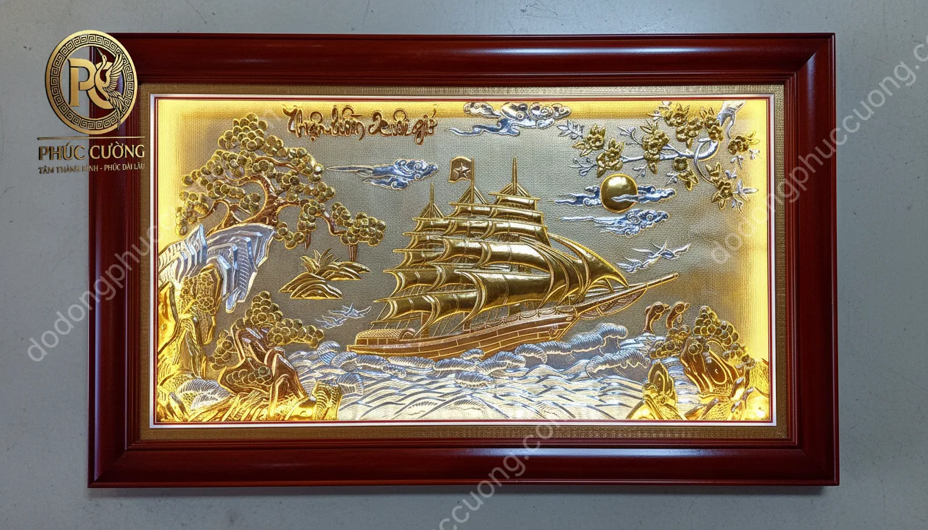 Tranh đồng phong thủy dát vàng 24k Thuận Buồm Xuôi Gió