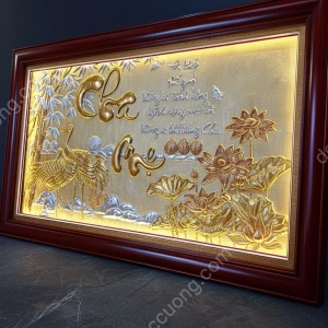 Tranh đồng phong thủy dát vàng 24k Công Cha Nghĩa Mẹ
