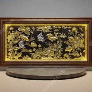 Tranh đồng phong thủy dát vàng 24k Cửu Ngư Quần Hội