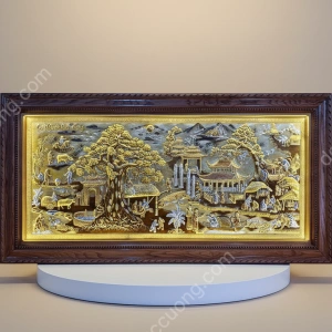 Tranh đồng phong thủy dát vàng 24k Ngọc Đường Phúc Quý