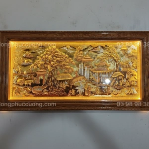 Tranh đồng phong thủy dát vàng 24k Cội Nguồn Quê Hương