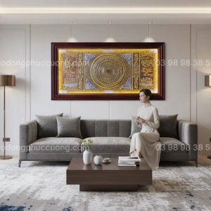 Tranh đồng phong thủy dát vàng 24k Trống Đồng Hưng Thịnh