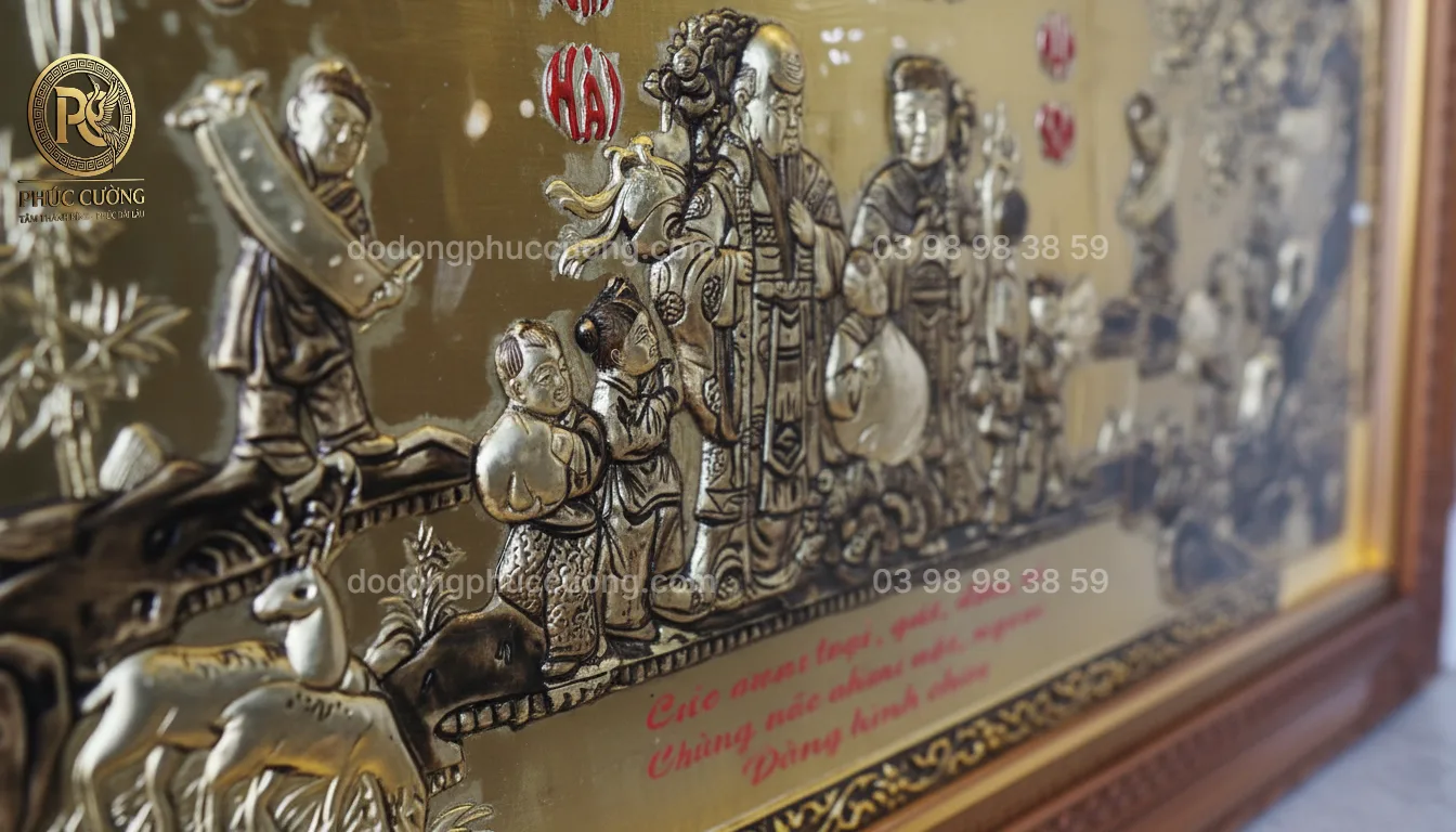 Tranh đồng phong thủy dát vàng 24k Mừng Thọ Phúc Như Đông Hải - Thọ Tỷ Nam Sơn