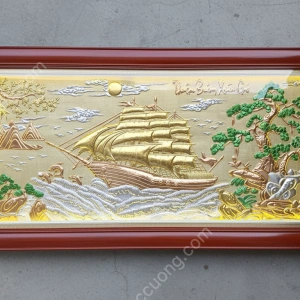 Tranh đồng phong thủy dát vàng 24k Thuận buồm xuôi gió