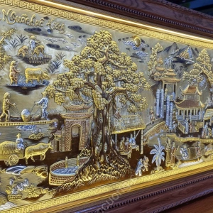 Tranh đồng phong thủy dát vàng 24k Cội nguồn quê hương